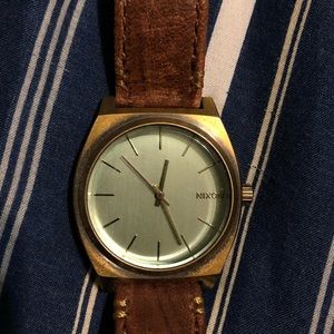 Nixon time teller leather banded watch